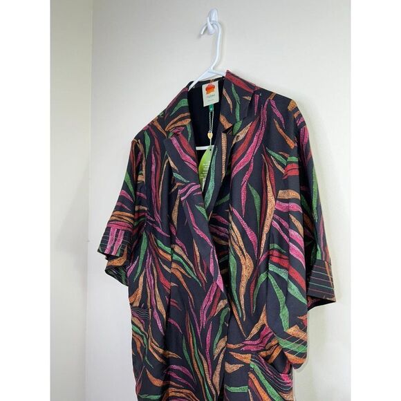NWT FARM RIO Black Shiny Multicolor Leaf Print Mini Wrap Dress Size XS - Picture 5 of 9